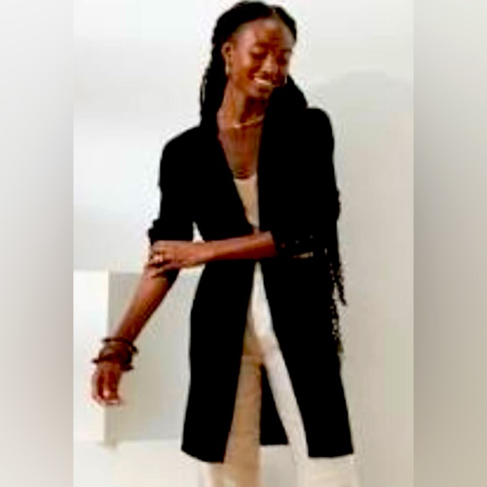 Long ridged open front cardigan black no offers